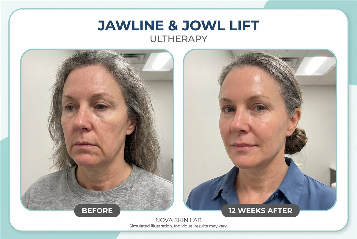 Before and after — Jawline & Jowl Lift with Ultherapy