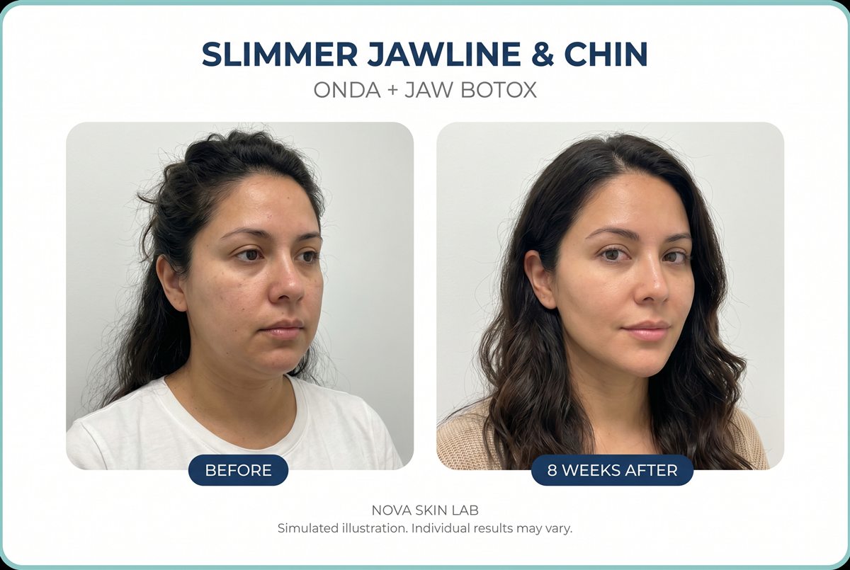 Before and after — Slimmer Jawline & Chin with ONDA and jaw Botox